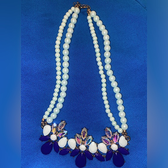 New Blue rhinestone aqua statement necklace - Picture 1 of 4